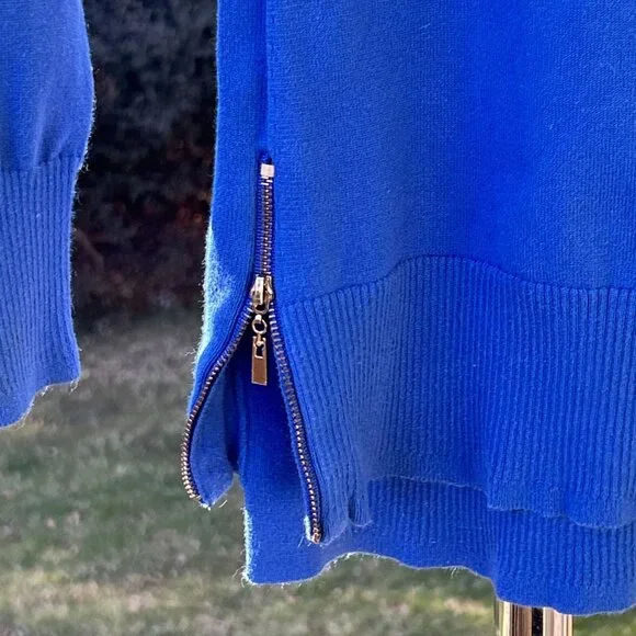 Cache Women’s XS Long Sleeve Sweater Royal Blue Ribbed Gold Zipper Stretch - Picture 8 of 16